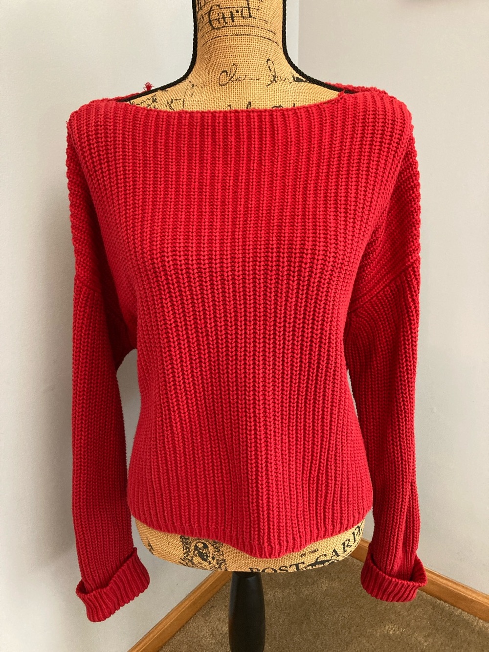 French Connection Bold Red Ribbed Sweater Women Size XS